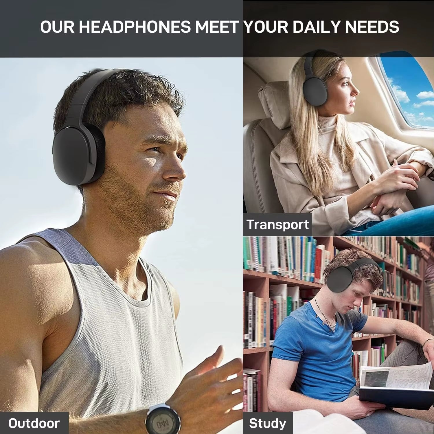 #P2961 Wireless Bluetooth 5.3 Headphones over Ear Hifi Stereo Headset True Sports with Earphones TF/AUX Music Player with HD Mic